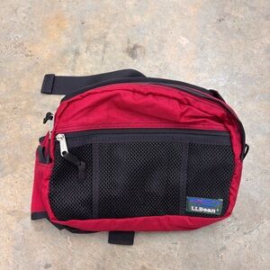 Vintage LL Bean Red Black Lumbar Fanny Pack Hiking Waist Bag Mesh Pockets Unisex
